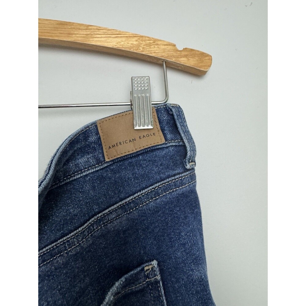 American Eagle Women’s Tomgirl Jeans Denim Size 14R Dark Wash Distressed Cotton - Picture 7 of 8